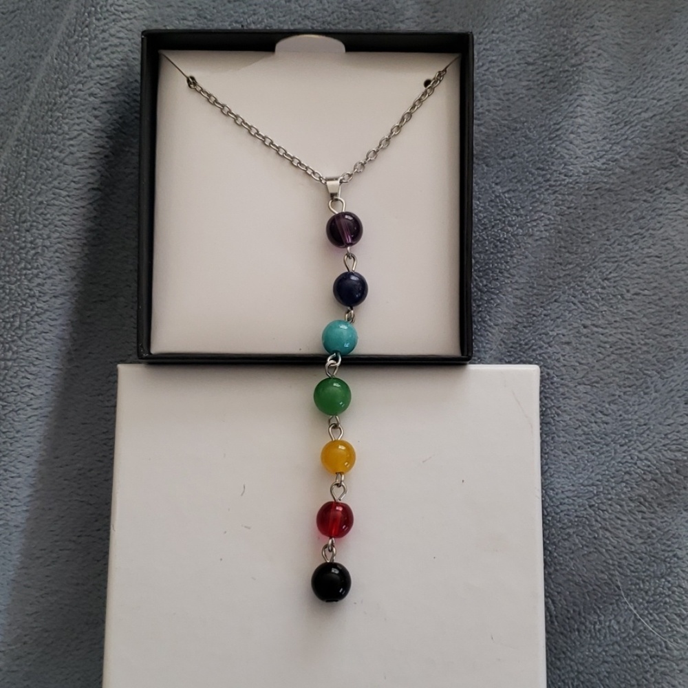 Healing Rainbow chakra dangle necklace